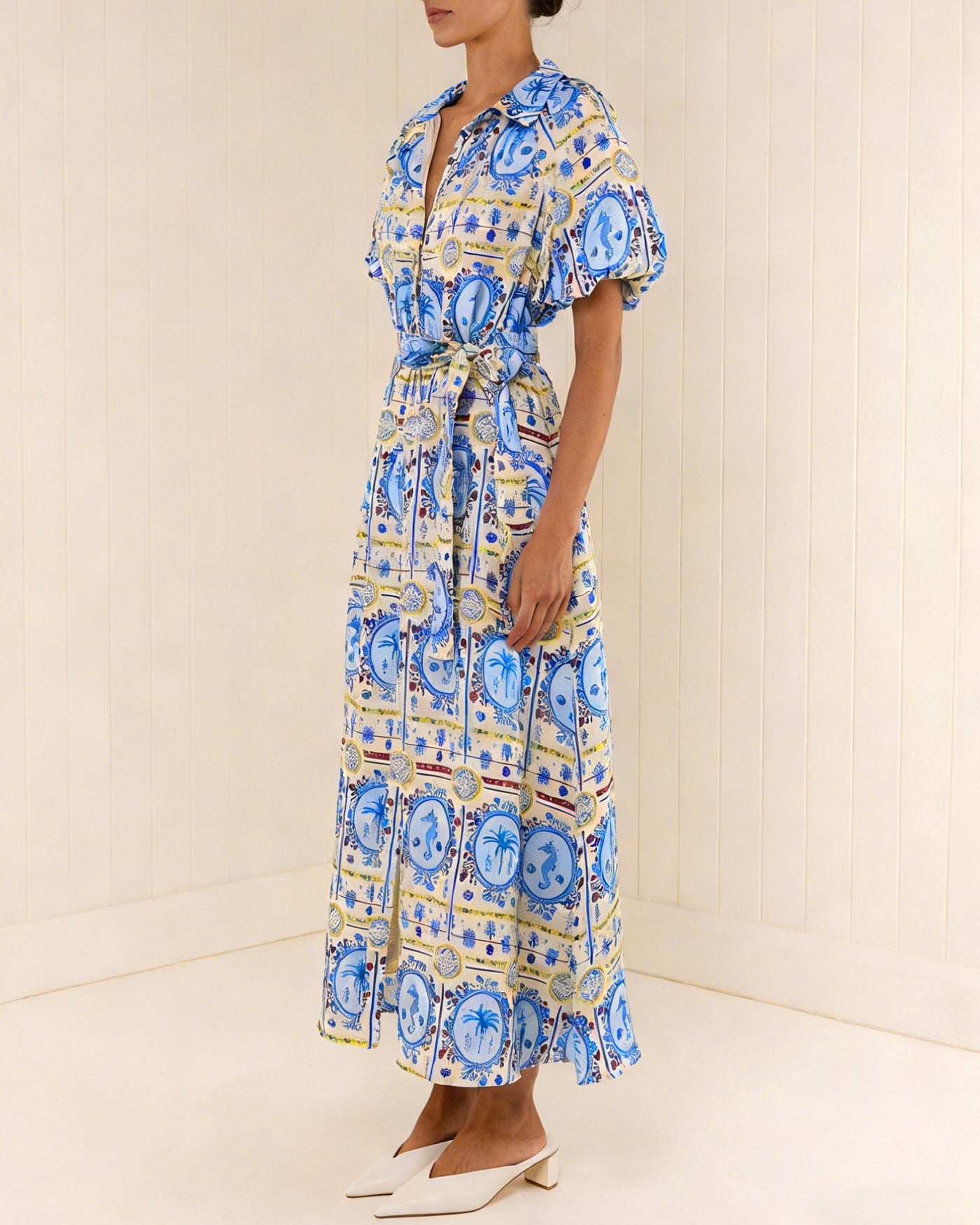 Floral Print Midi Dress with Collar