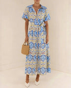 Floral Print Midi Dress with Collar