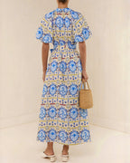 Floral Print Midi Dress with Collar