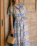 Floral Print Midi Dress with Collar