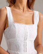 White Jacquard Shirred Midi Slip Dress