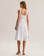 White Jacquard Shirred Midi Slip Dress