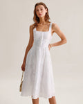 White Jacquard Shirred Midi Slip Dress