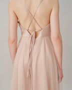 Flowy Midi Dress with Pleated Apricot Slip