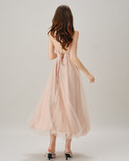 Flowy Midi Dress with Pleated Apricot Slip