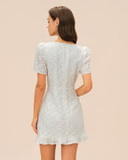 White V-Neck Jacquard Mini Dress
