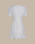 White V-Neck Jacquard Mini Dress