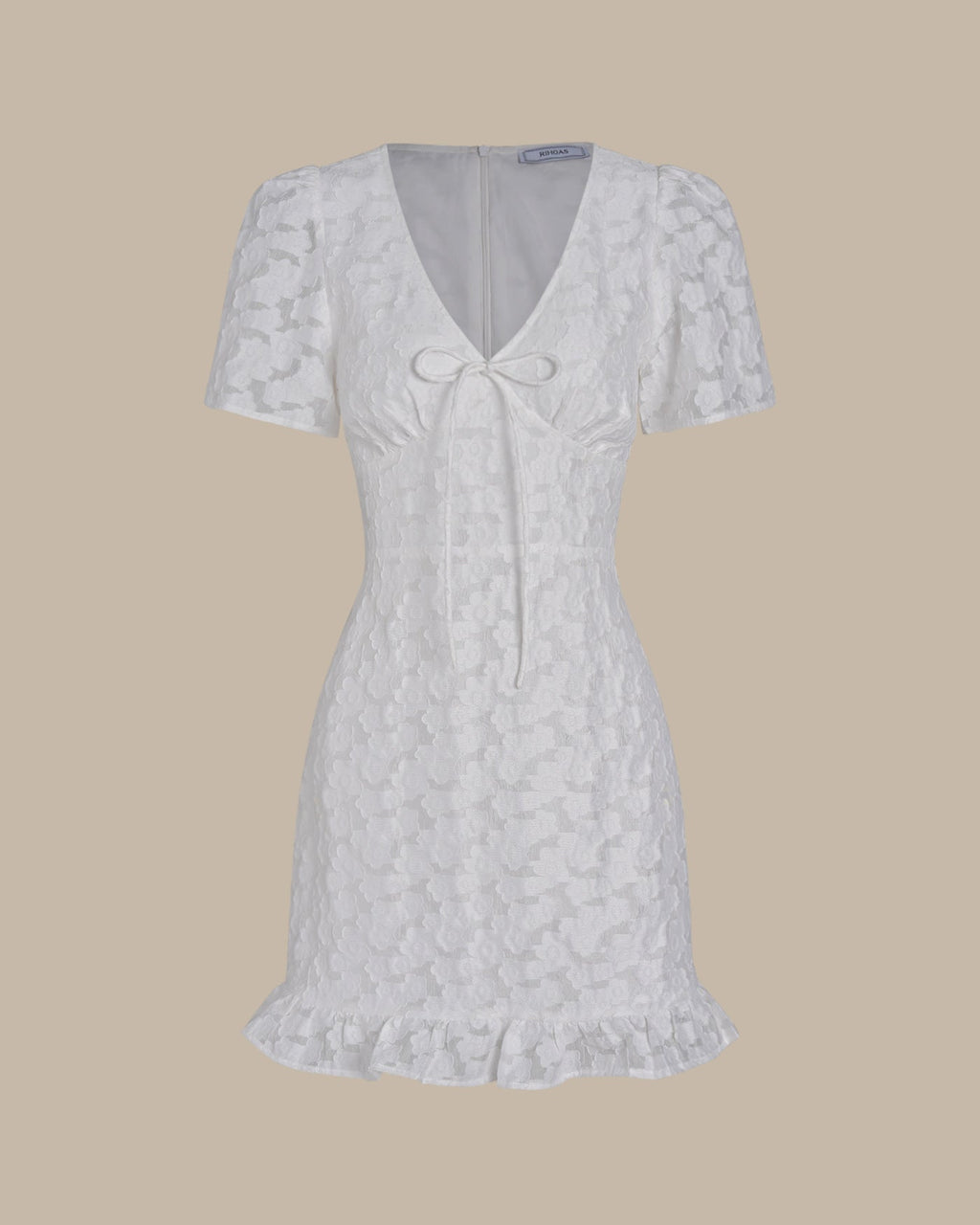White V-Neck Jacquard Mini Dress