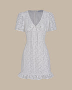 White V-Neck Jacquard Mini Dress