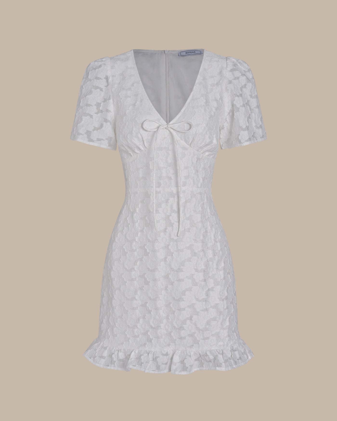 White V-Neck Jacquard Mini Dress