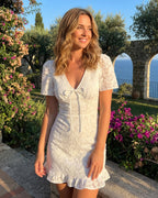 White V-Neck Jacquard Mini Dress