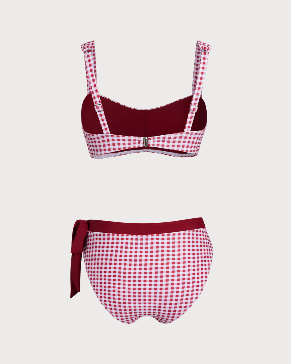 Plaid Bandeau Bikini Set in Wine Red
