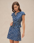 Floral Print Cap Sleeve Button-Up Blouse in Blue