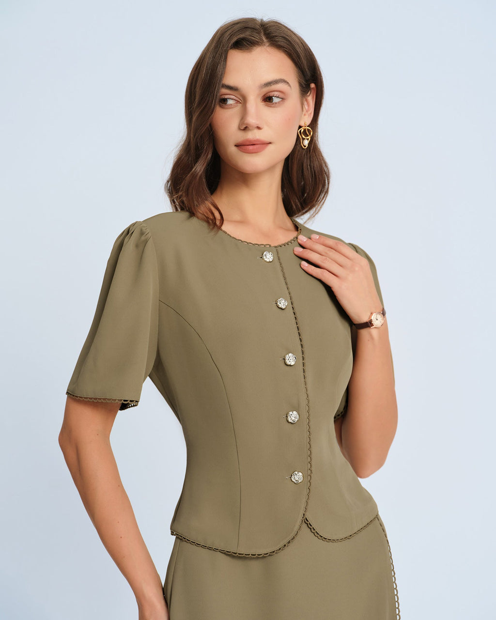 Khaki Balloon Sleeve Top