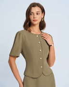 Khaki Balloon Sleeve Top