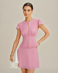 Chiffon Blouse with Pink Cut-Out Button Details