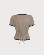 Plaid Square Neck Blouse in Coffee