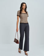 Plaid Square Neck Blouse in Coffee