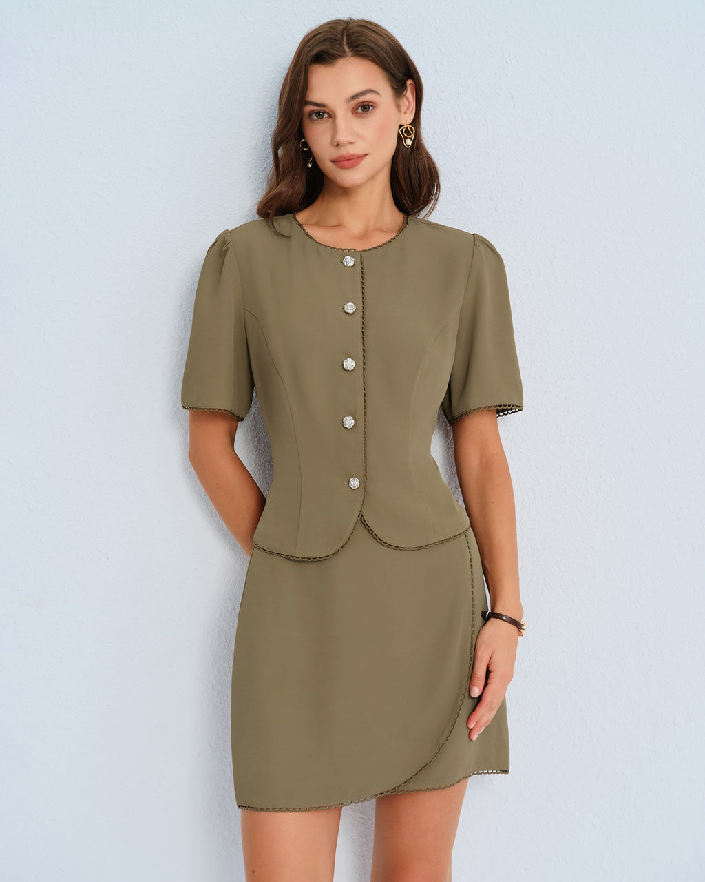 Khaki Balloon Sleeve Top