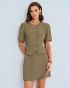 Khaki Balloon Sleeve Top