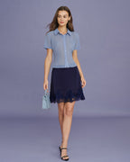 Chiffon Blouse with Blue Collar Detail