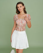 Floral Print Square Neck Blouse with Puffed Sleeves