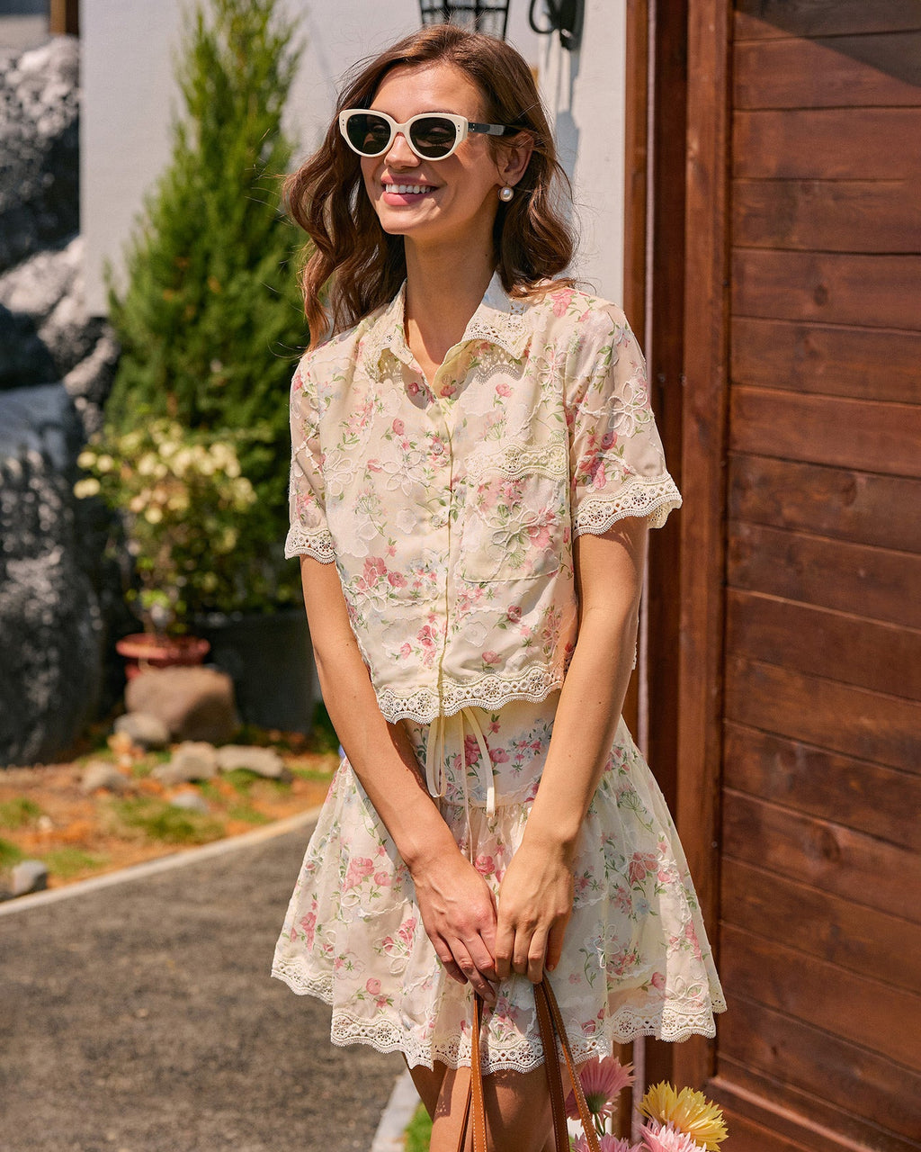 Floral Lace Blouse with Pocket Details