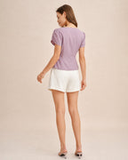 Purple Square Neck Blouse with Petal Sleeves