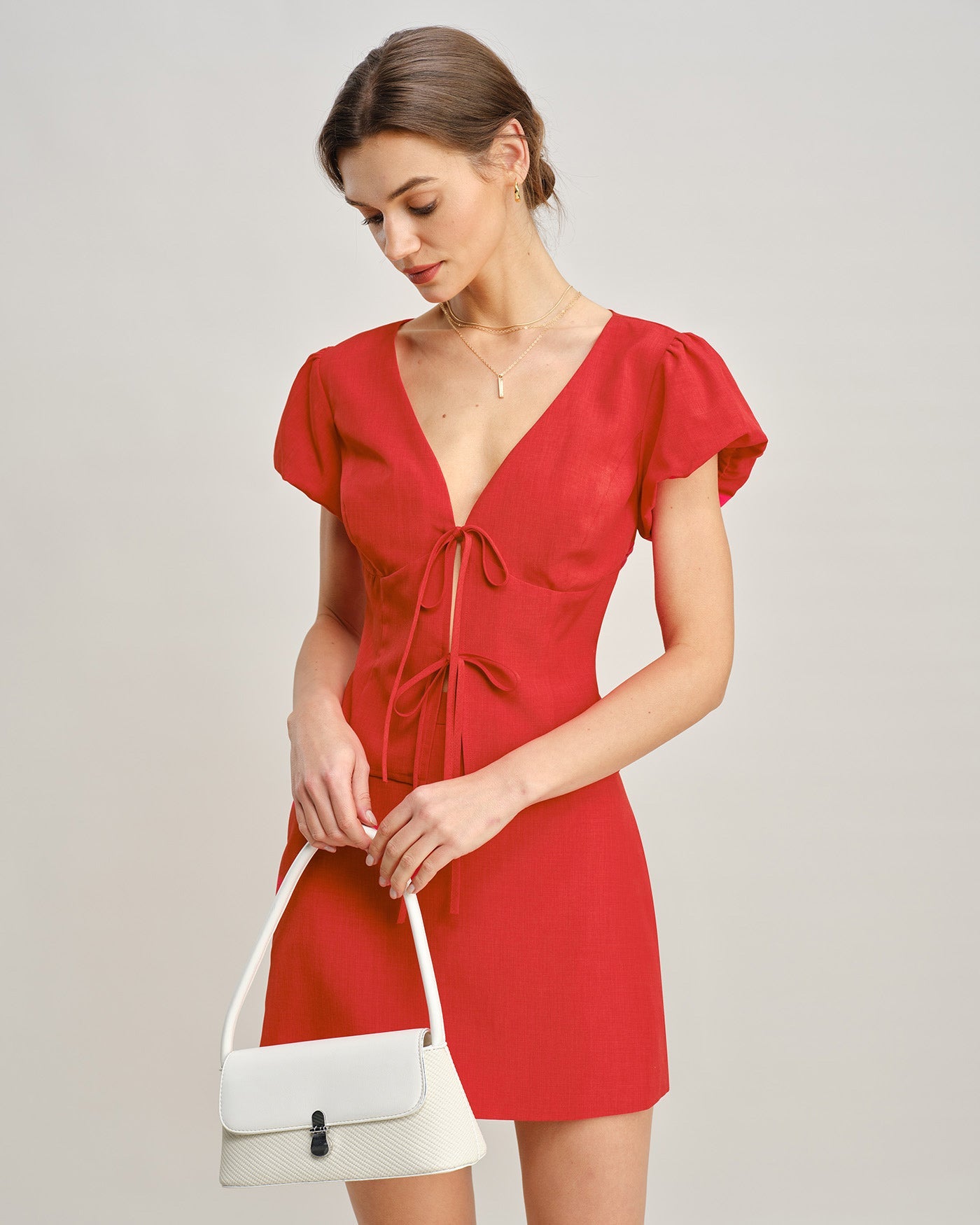 Crimson V-Neck Tie Blouse