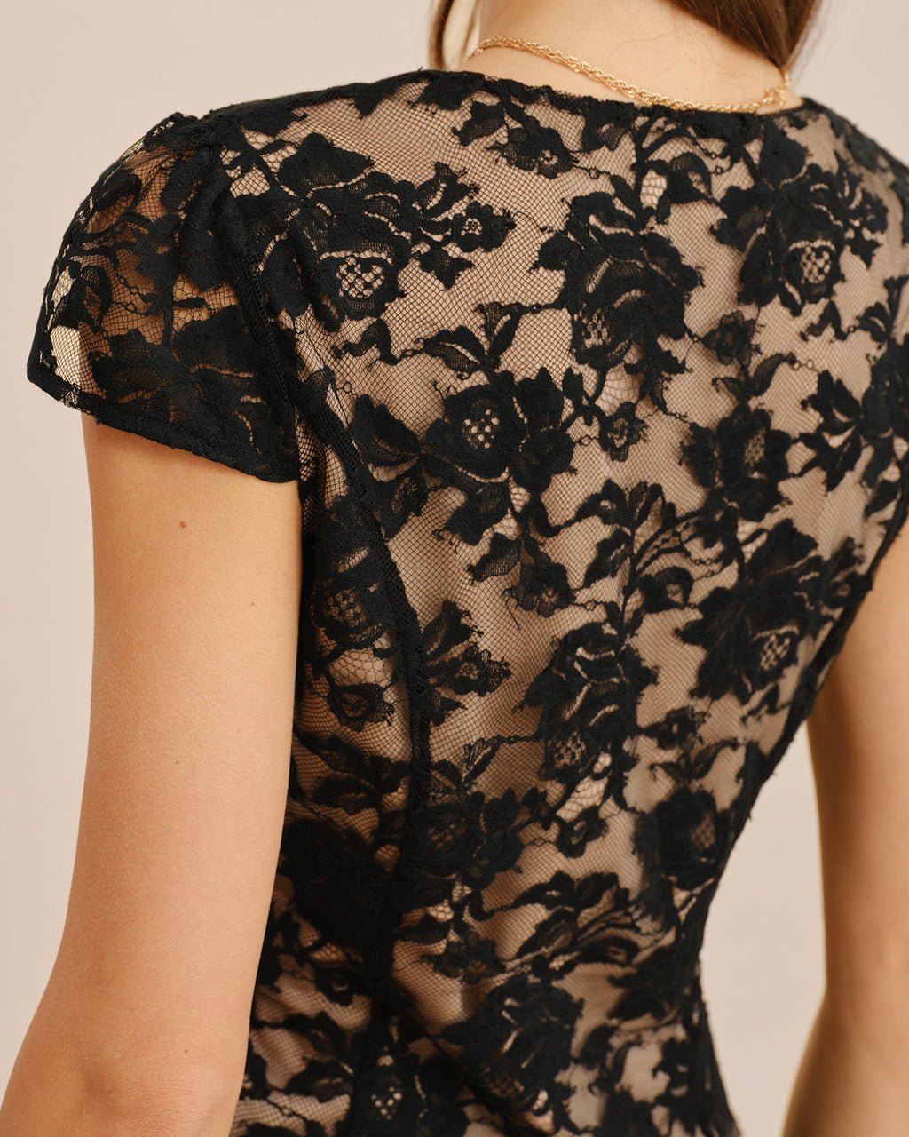 Black Lace Button Blouse with V-Neck