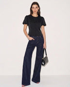 Black Satin Blouse with Puffed Sleeves