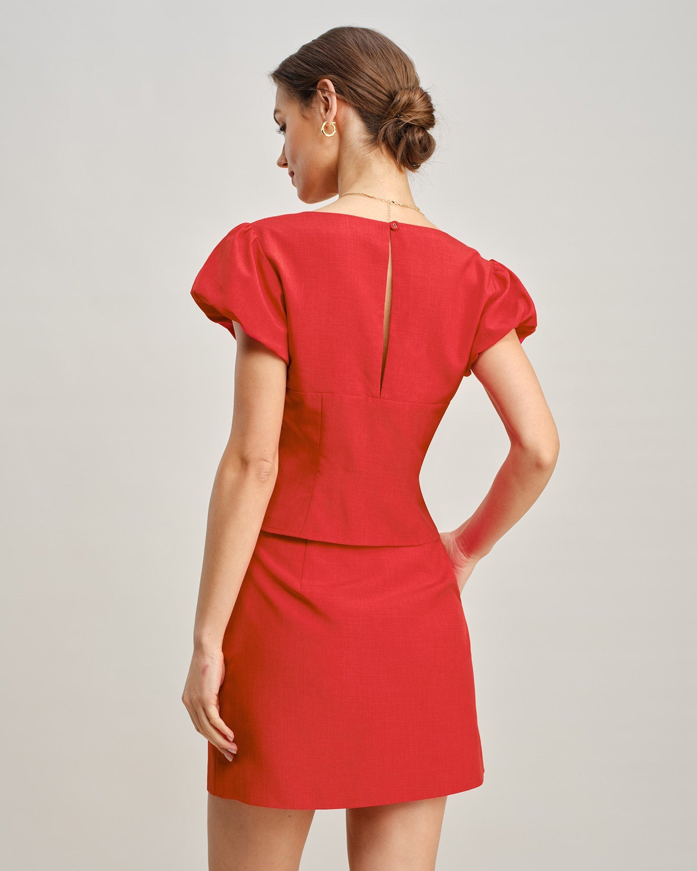 Crimson V-Neck Tie Blouse