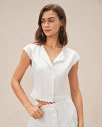 White Cap Sleeve Button-Up Top