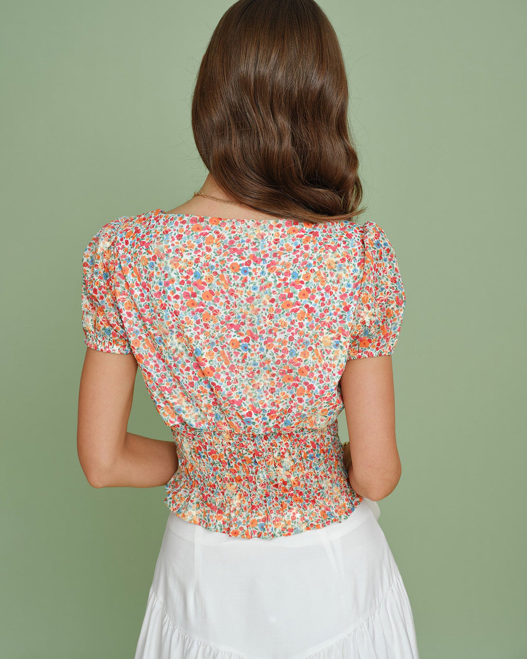 Floral Print Square Neck Blouse with Puffed Sleeves