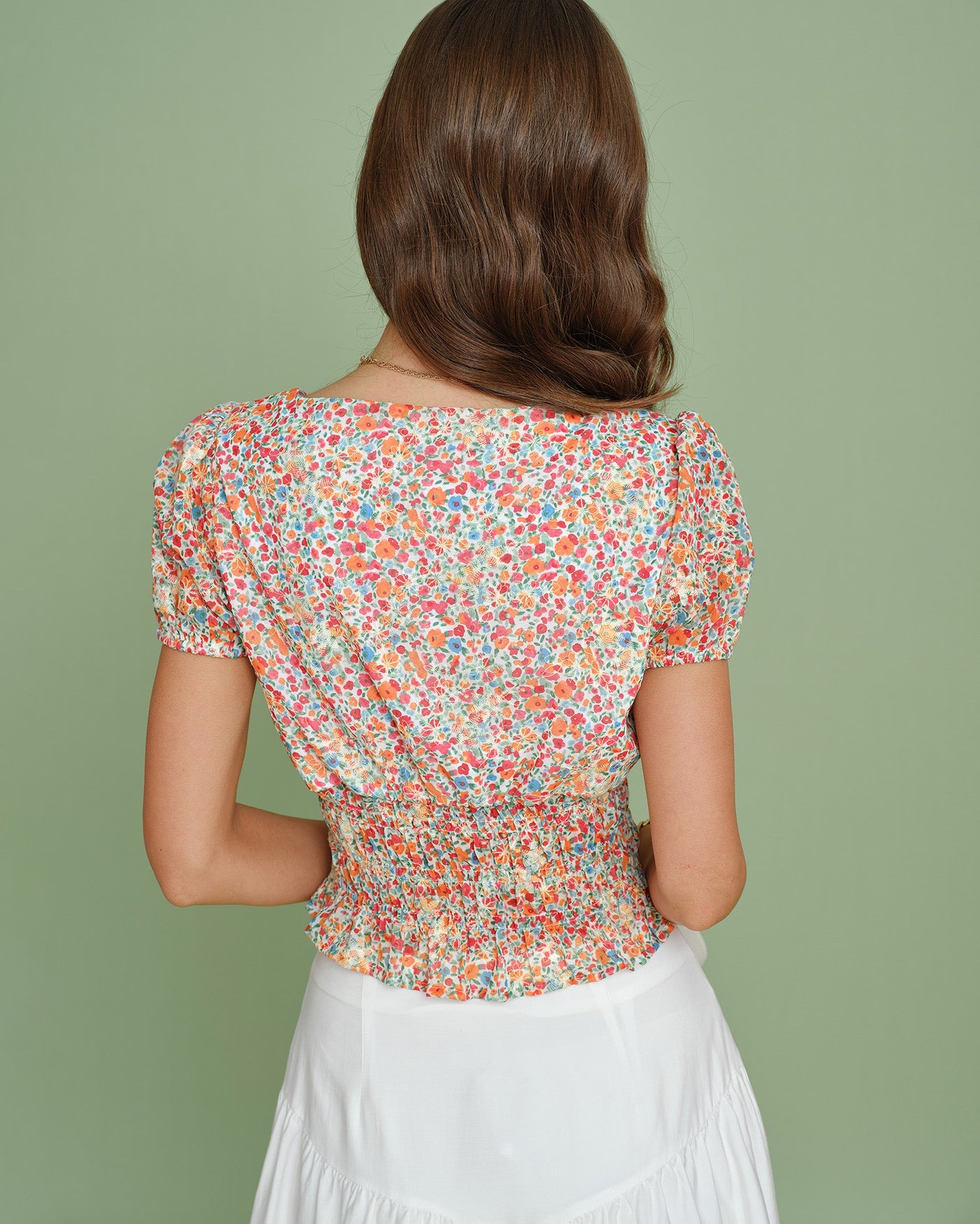 Floral Print Square Neck Blouse with Puffed Sleeves