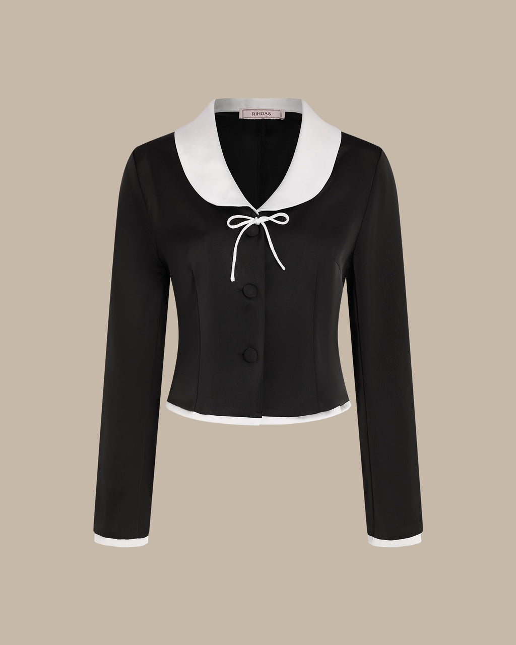 Elegant Satin Blouse with Black Collar