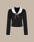 Elegant Satin Blouse with Black Collar