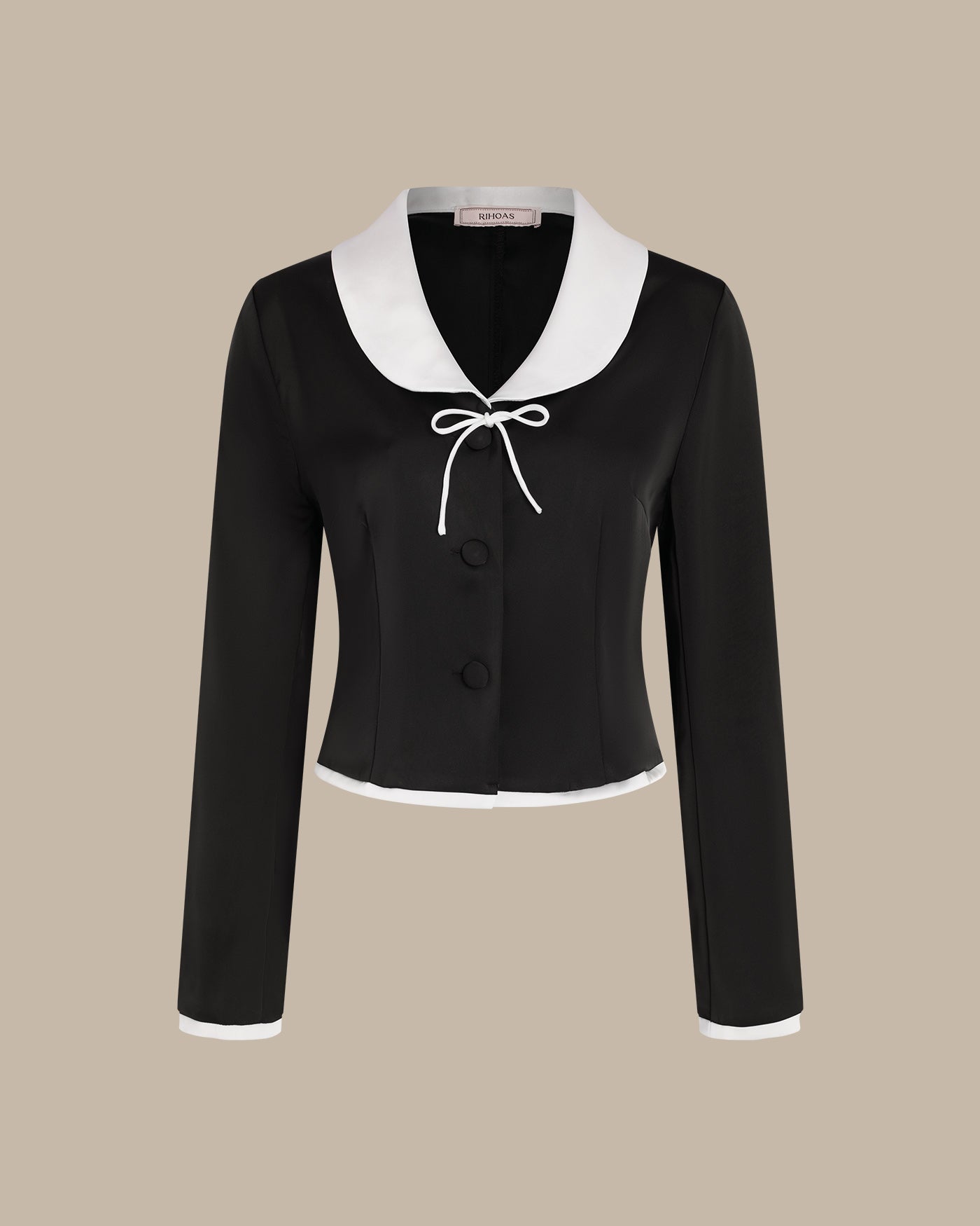 Elegant Satin Blouse with Black Collar