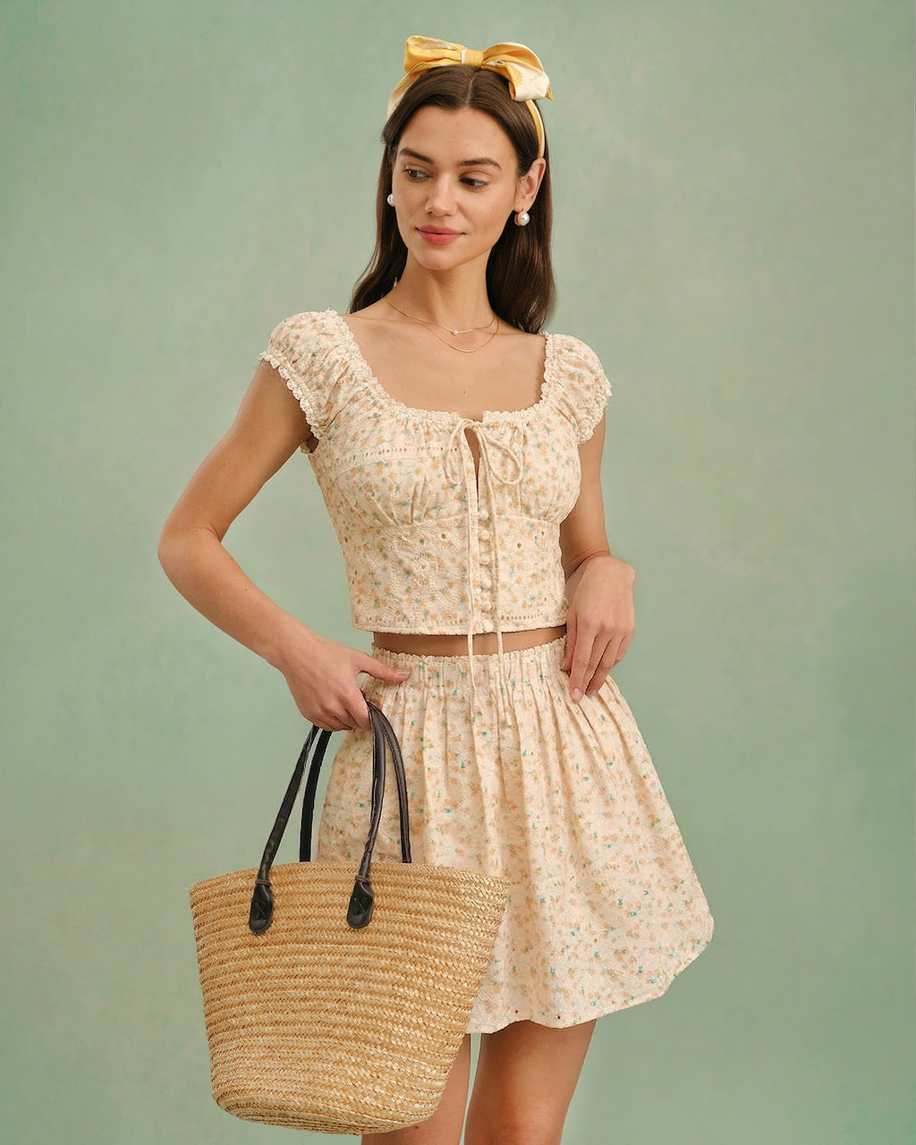 Floral Yellow Square Neck Top