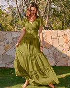 Ruched V-Neck Blouse in Green