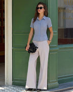 Chiffon Blouse with Blue Collar Detail