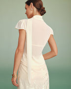 Apricot Chiffon Blouse with Mock Neck and Button Detail