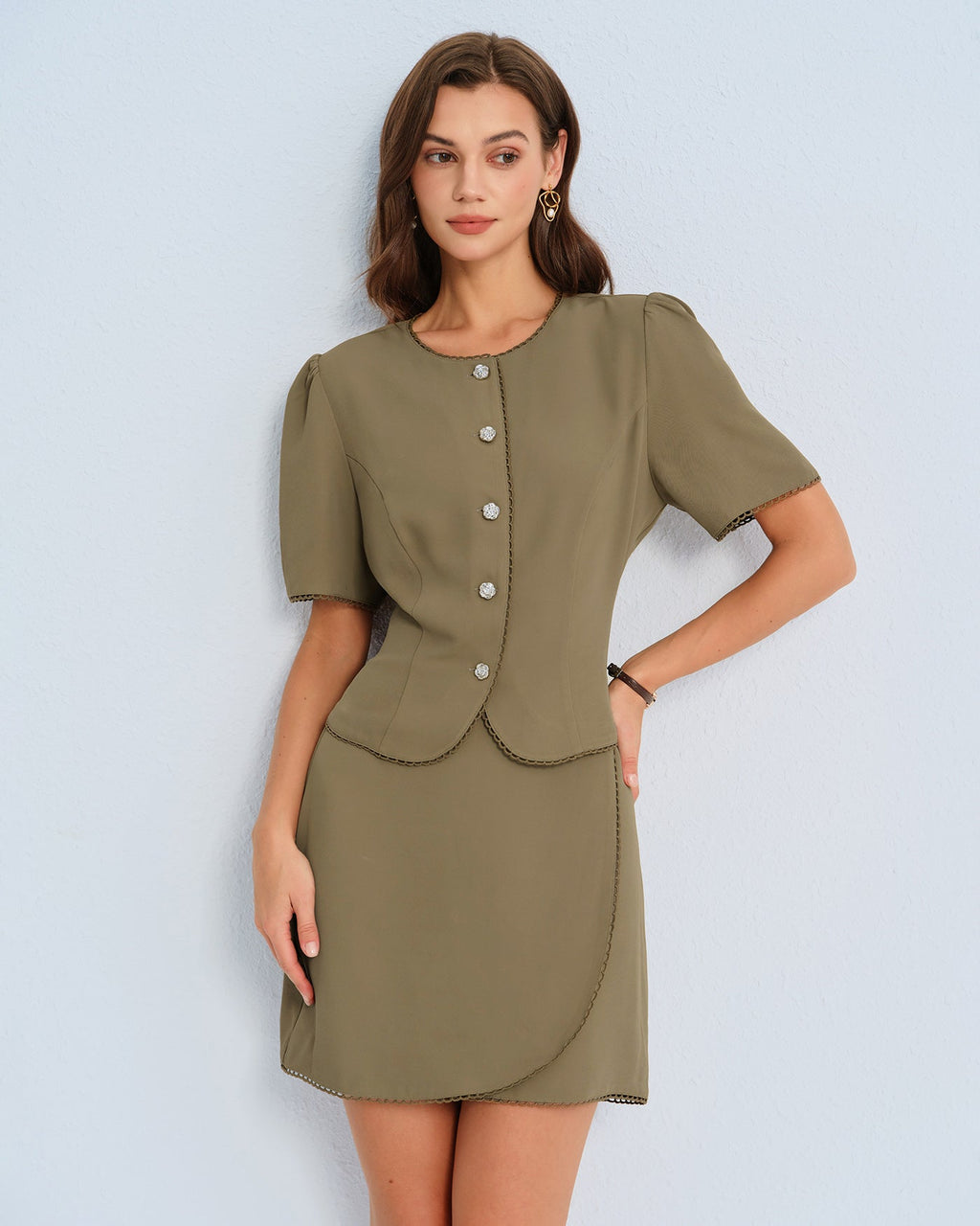 Khaki Balloon Sleeve Top