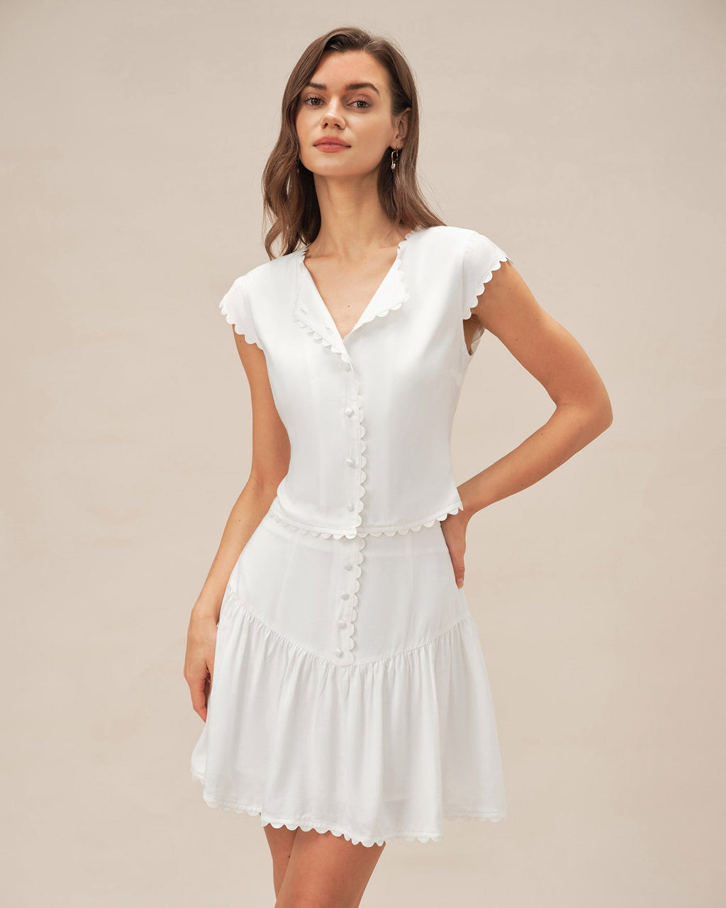 White Cap Sleeve Button-Up Top