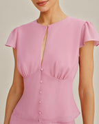 Chiffon Blouse with Pink Cut-Out Button Details