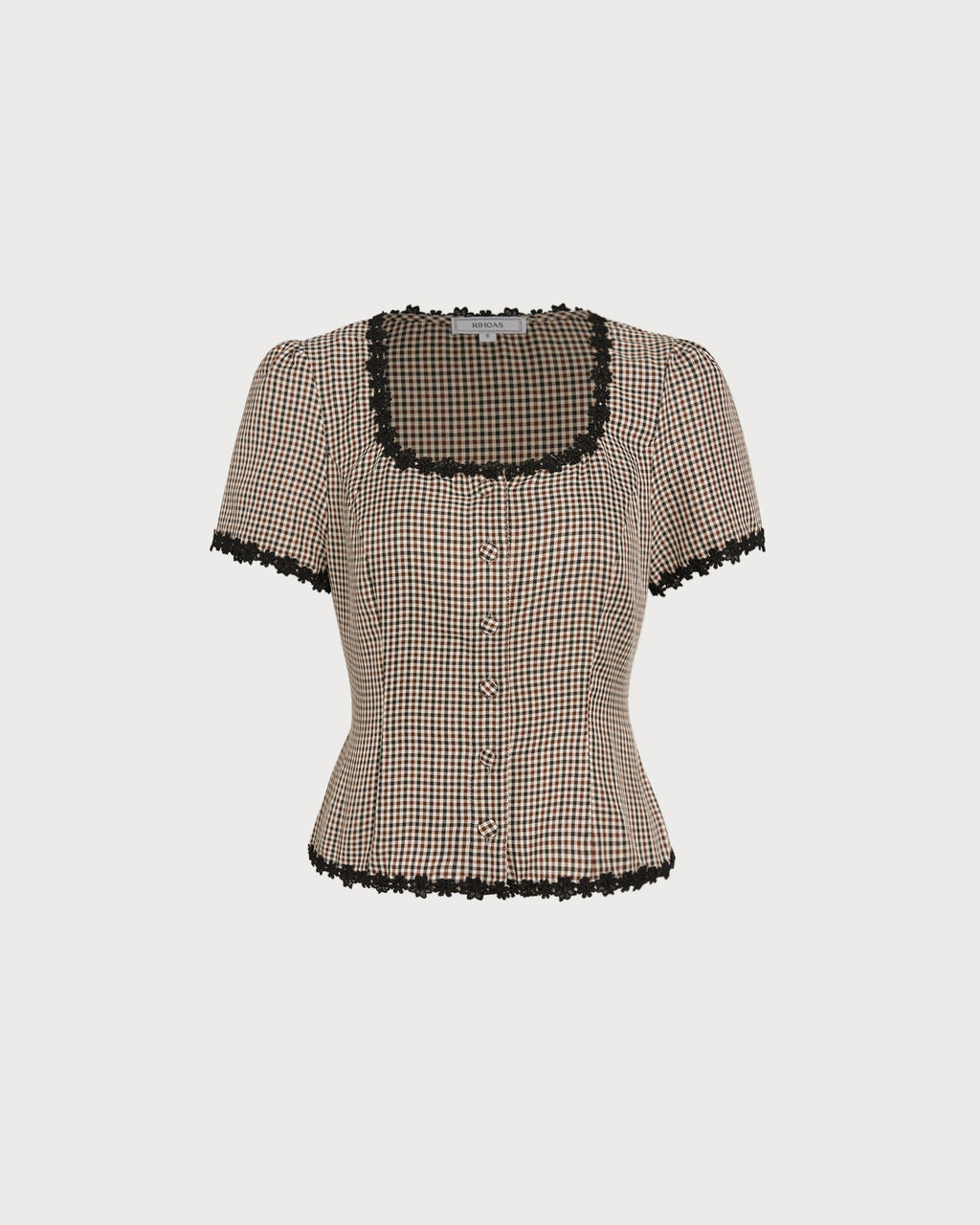 Plaid Square Neck Blouse in Coffee