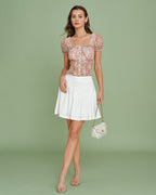 Floral Print Square Neck Blouse with Puffed Sleeves