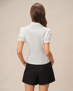 White Blouse with Puffed Sleeves and Collar