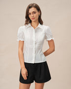White Blouse with Puffed Sleeves and Collar