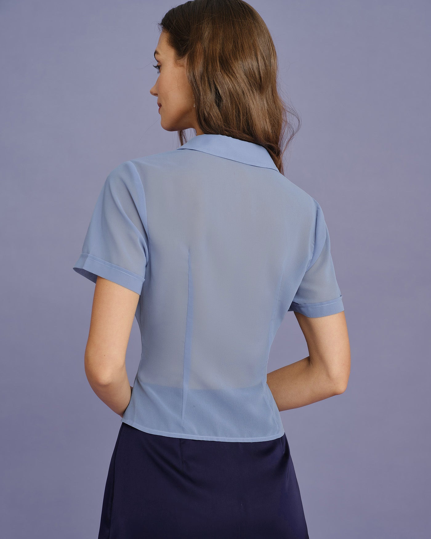 Chiffon Blouse with Blue Collar Detail